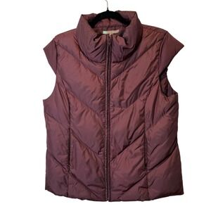 Halogen Women's Burgundy Down Fill Puffer Vest Sleeveless Quilted Large L